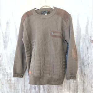 VTG Min Chu Wool Blend Sweater Leather Patchwork Cabin Core Men's XL (Fits L)